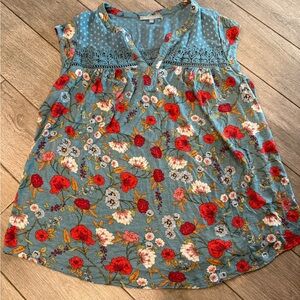 Daniel Rainn Teal Floral Blouse